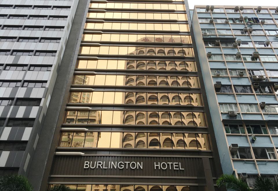 The front and side view of a hotel located in the eastern part of Hong Kong at Burlington Hotel