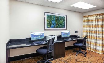 a room with two computer workstations , one on the left and the other on the right side of the room at Grayson Manor