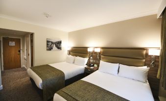 a hotel room with two beds , one on the left and one on the right side of the room at Holiday Inn Telford - Ironbridge