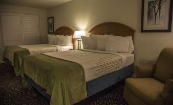 a hotel room with two beds , one on the left and one on the right side of the room at Delta Resort and Spa