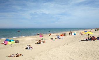 a large group of people gathered on a sandy beach , enjoying their time in the sun and water at Ibis de Panne