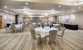 a large conference room with multiple round tables and chairs , all set up for a meeting or event at Holiday Inn Riverton-Convention Center