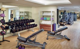 a well - equipped gym with a variety of exercise equipment , including dumbbells , benches , and a treadmill at Tysons Corner Marriott