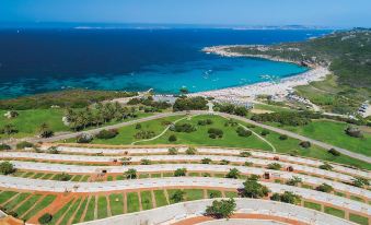 aerial view of a beautiful beach with clear blue water , surrounded by lush green grass and trees at MClub Marmorata