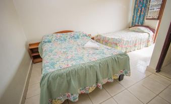 a room with two beds , one on the left and one on the right side of the room at Collin Hotel