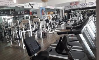a well - equipped gym with various exercise equipment , such as treadmills , elliptical machines , and stationary bikes at Hotel River Valley