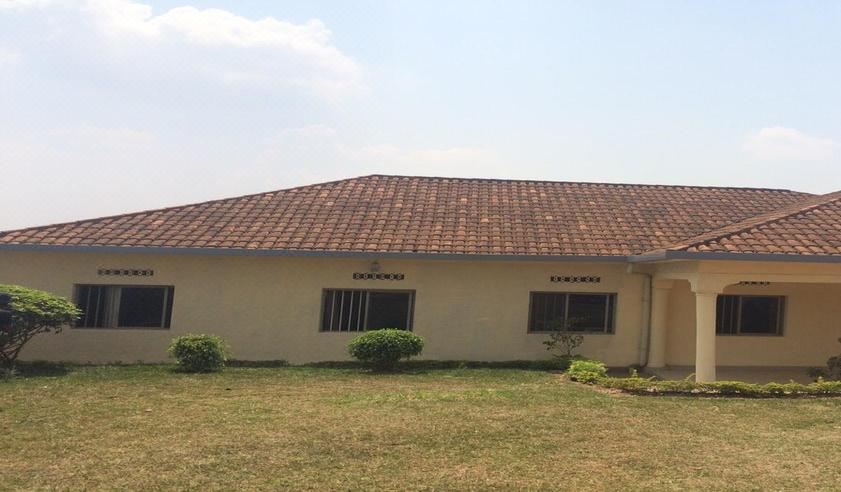 a large , beige - colored house with red - tiled roof and white walls , surrounded by a grassy field at Sport Corner