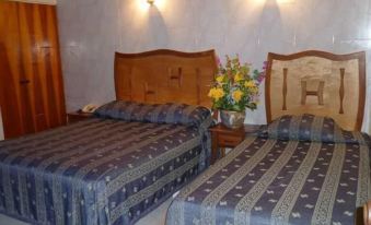 a hotel room with two beds , one on the left and one on the right side of the room at Hotel Posada del Hidalgo