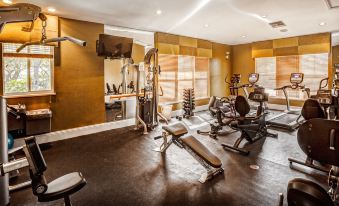 a well - equipped gym with a variety of exercise equipment , including treadmills , weight machines , and a tv at GreenLinks Golf Villas at Lely Resort