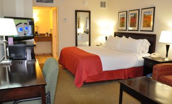 a hotel room with a bed , desk , chair , and tv , along with other amenities such as a flat - screen tv at Holiday Inn Hazlet